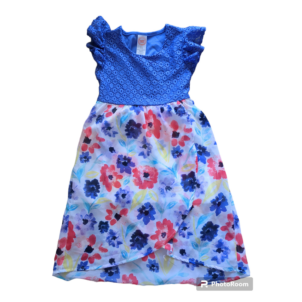 Girls 6x Wondernation purple floral lace chiffon smock dress #5